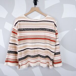 Liverpool Los Angeles Tan Striped Boat Neck Sweater | M